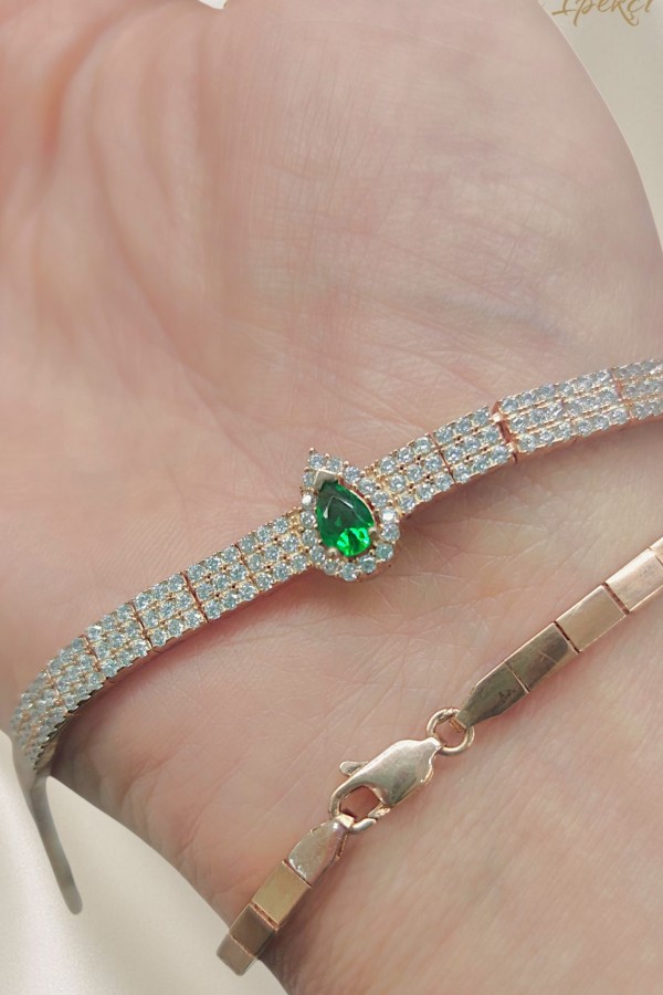 Peridot Taşlı Gümüş Yarım Suyolu Bileklik Serisi 