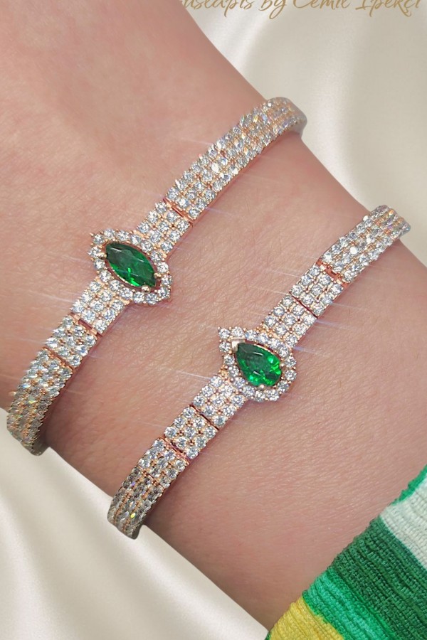 Peridot Taşlı Gümüş Yarım Suyolu Bileklik Serisi 