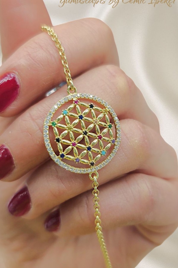 Yaşam Çiçeği Gümüş Bileklik 