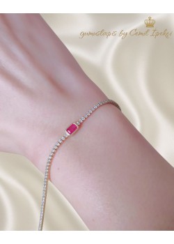 Ortası Yakut Taşlı Suyolu Gümüş Bileklik