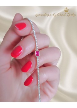 Ortası Yakut Taşlı Suyolu Gümüş Bileklik