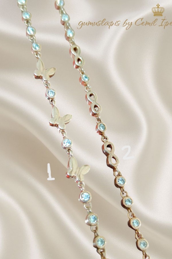 Araları Taşlı Desenli Gümüş Rose Bileklik Serisi