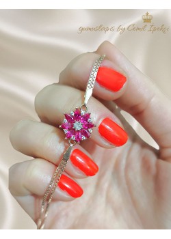 Yakut Taşlı Çiçek Motif Gümüş Bileklik 