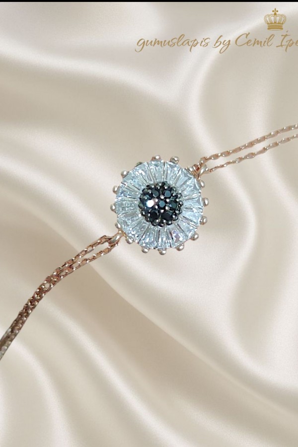 Ortası Onix Taşlı Mini Gümüş Bileklik 