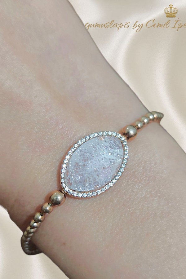 Dağ Kristali Taşlı Gümüş Lastikli Bileklik