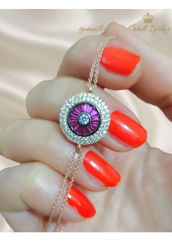 Ortası Yakut Taşlı Gümüş Bileklik 