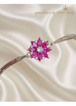 Yakut Taşlı Çiçek Motif Gümüş Bileklik 