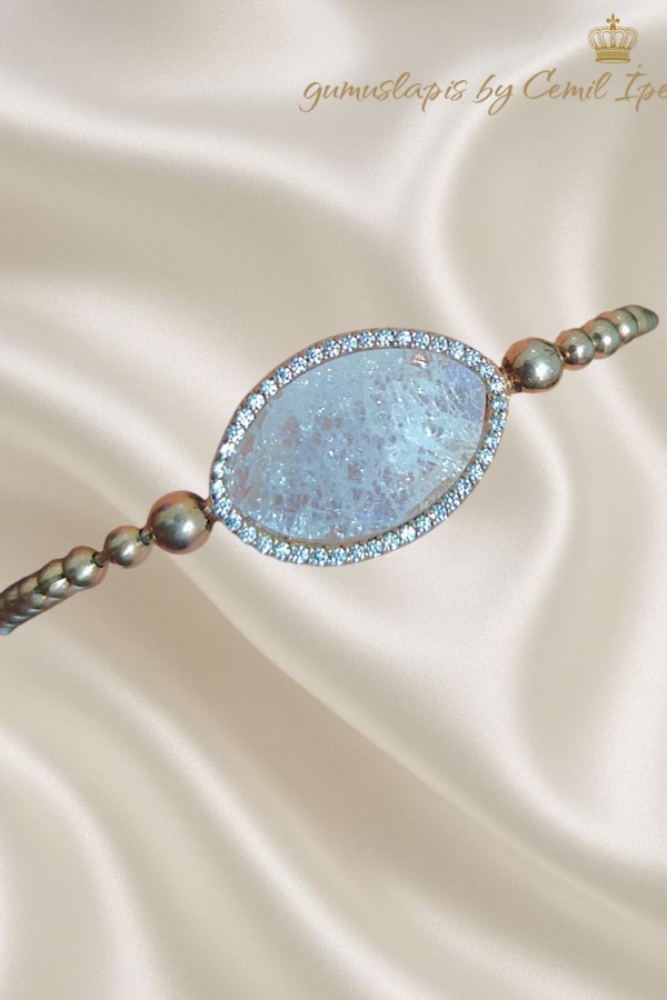 Dağ Kristali Taşlı Gümüş Lastikli Bileklik