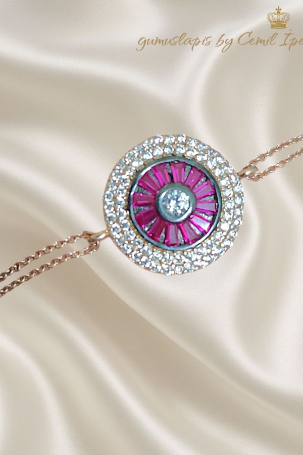 Ortası Yakut Taşlı Gümüş Bileklik 