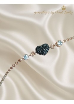 Onix Taşlı Kalp Motif Gümüş Mini Bileklik 