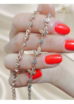 Araları Taşlı Desenli Gümüş Rose Bileklik Serisi