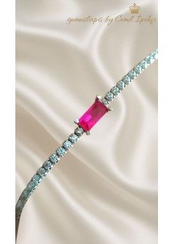 Ortası Baget Kesim Yakut Taşlı Suyolu Gümüş Bileklik 