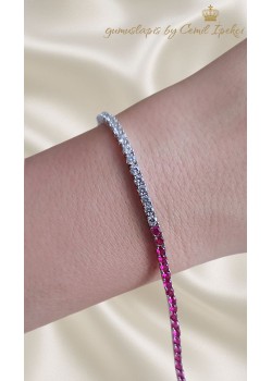 Yarısı Laboratuvar Yarısı Renkli Yakut Taşlı Gümüş Suyolu Bileklik