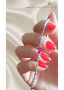 Ortası Baget Kesim Yakut Taşlı Suyolu Gümüş Bileklik 