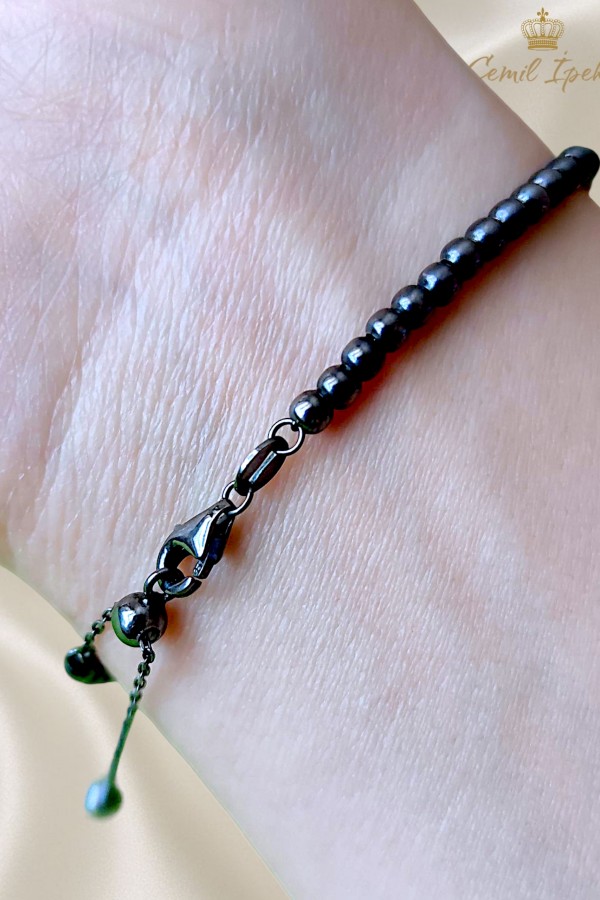 Özel Siyah Kaplama Asansörlü Gümüş Bileklik