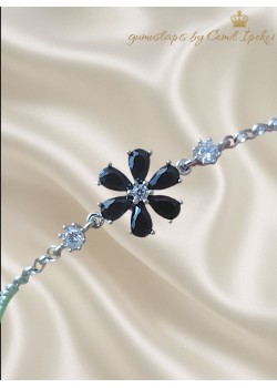 Onix Taşlı Çiçek Motif Gümüş Bileklik