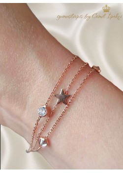 Kendinden Üçlü Yıldız Motif Gümüş Bileklik 