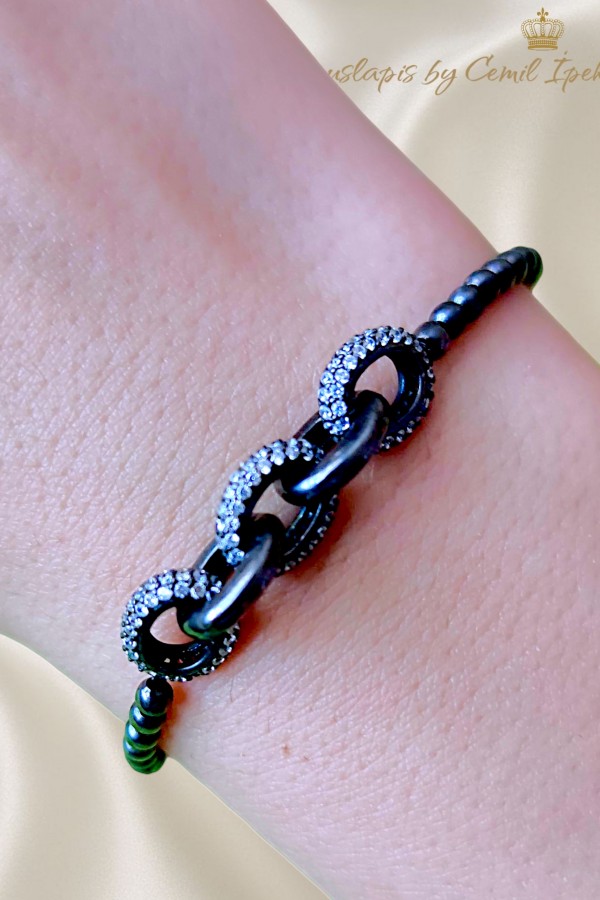 Özel Siyah Kaplama Asansörlü Gümüş Bileklik