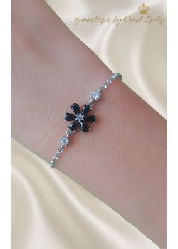 Onix Taşlı Çiçek Motif Gümüş Bileklik
