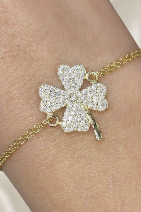 Yonca Motif Gümüş Bileklik Serisi (sarı)