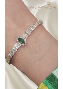 Peridot Taşlı Gümüş Yarım Suyolu Bileklik Serisi 