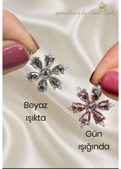 Renk Değiştiren Taşlı Kar Tanesi Motif Gümüş Kolye Ucu