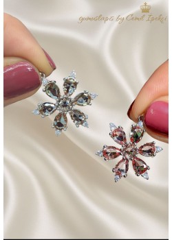 Renk Değiştiren Taşlı Kar Tanesi Motif Gümüş Kolye Ucu