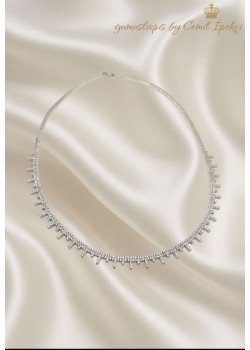 Laboratuvar Pırlantası Taşlı Yarım Suyolu Gümüş Gerdanlık 