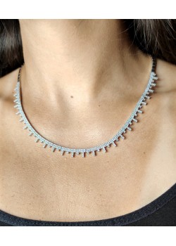 Laboratuvar Pırlantası Taşlı Yarım Suyolu Gümüş Gerdanlık 