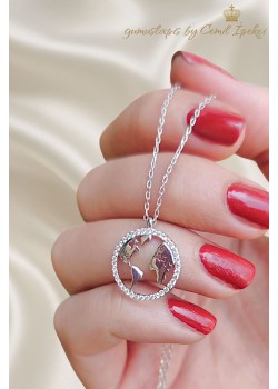 Dünya Motif Gümüş Kolye 