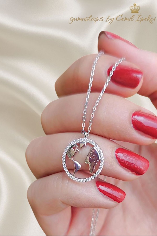 Dünya Motif Gümüş Kolye 