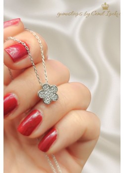 Papatya Motif Gümüş Mini Kolye 