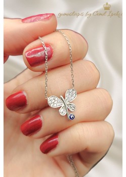 Kelebek Motif Gümüş Mini Kolye 