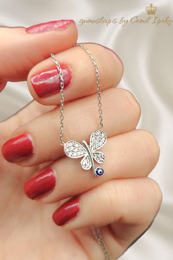 Kelebek Motif Gümüş Mini Kolye 
