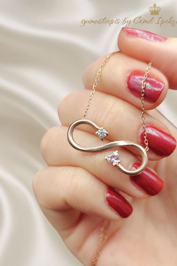 Morganit Taşlı Sonsuzluk Motif Gümüş Kolye 