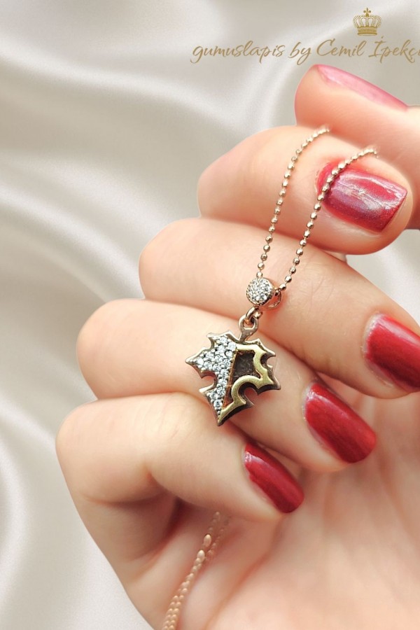 Çınar Ağacı Yaprağı Motif Gümüş Mini Kolye 