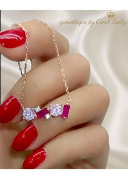 Yakut ve Morganit Taşlı Gümüş Kolye