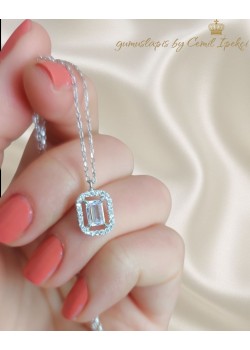 Tek Baget Laboratuvar Pırlantası Taşlı Gümüş Kolye