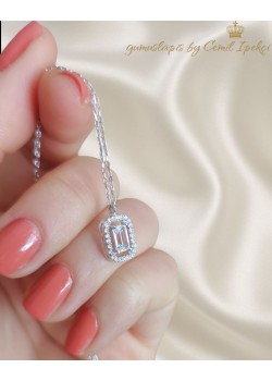 Tek Baget Laboratuvar Pırlantası Taşlı Gümüş Kolye