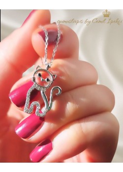 Kedi Motif Gümüş Kolye 