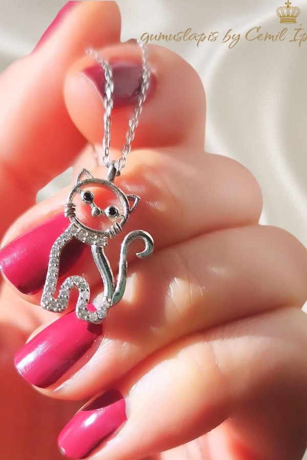 Kedi Motif Gümüş Kolye 