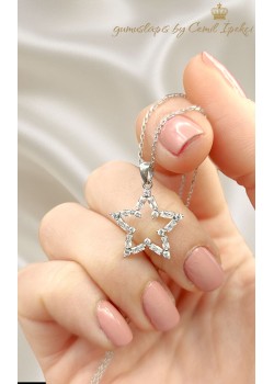 Baget Taşlı Yıldız Motif Gümüş Kolye 