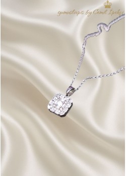 Baget Taşlı Kare Motif Gümüş Mini Kolye 