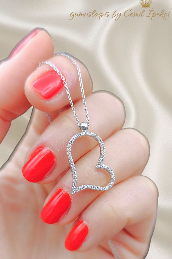 Kalp Motif İçi Boş Gümüş Kolye 