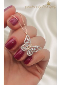 Baget Taşlı Kelebek Motif Gümüş Kolye