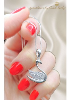 Kuğu Motif Gümüş Beyaz Kolye 