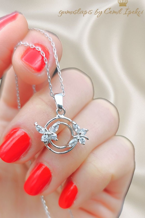 Kelebek Motif İkili Gümüş Mini Kolye 