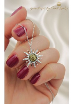 Güneş Motif Gümüş Beyaz Mini Kolye