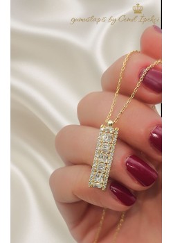 Baget Taşlı Çubuk Motif Gümüş Kolye