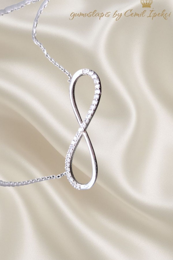 Büyük Boy Sonsuzluk Motif Gümüş Kolye 